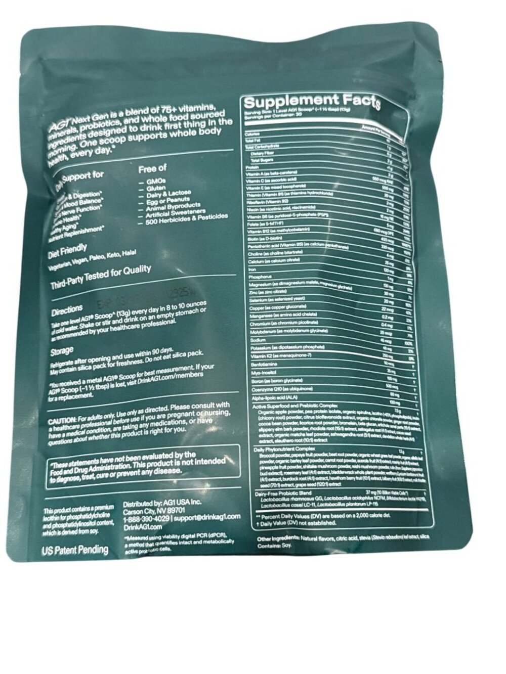 AG1 Next Gen Daily Foundational Nutrition 30-Day Supply 390g Whole Food Dietary - Picture 5 of 5